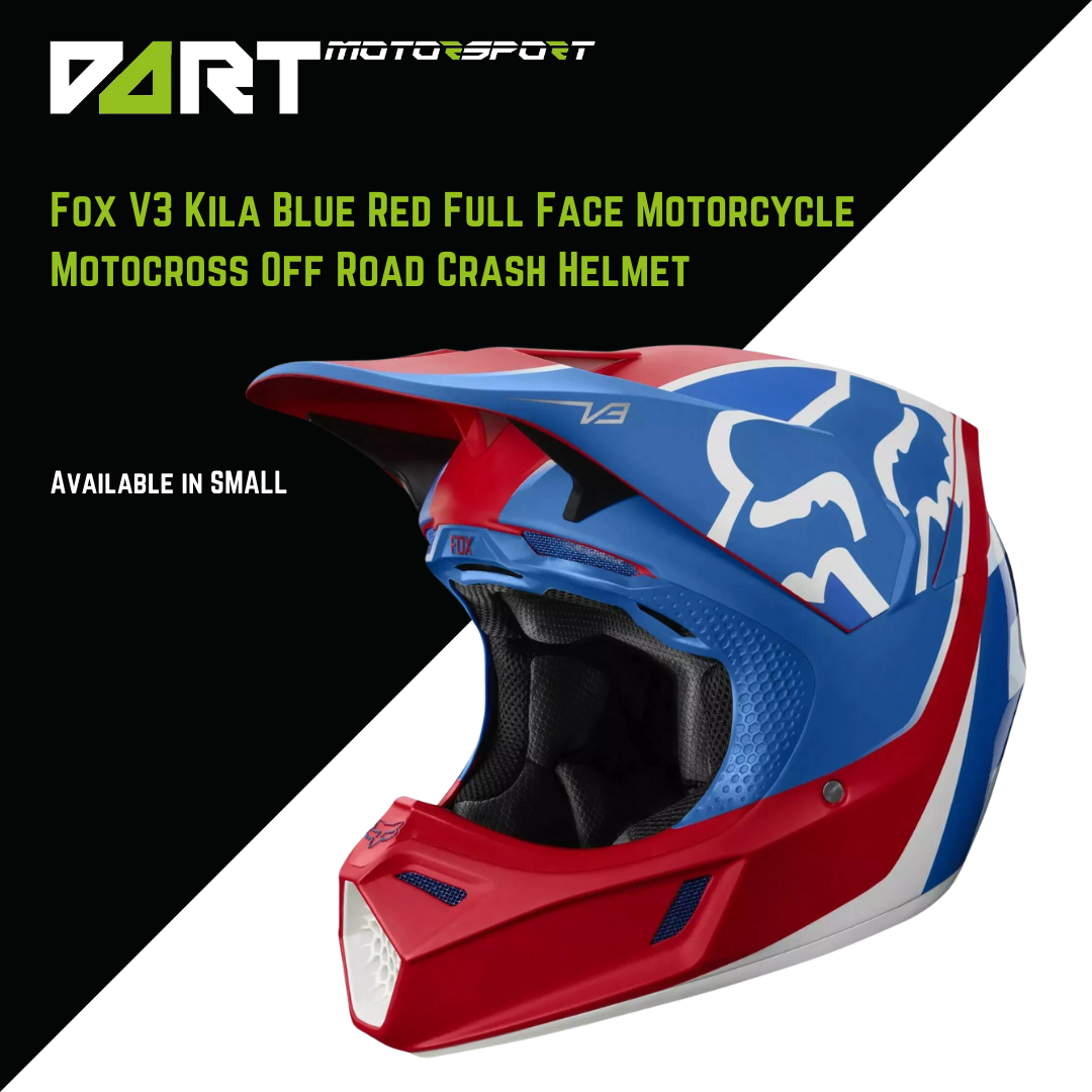 Fox V3 Kila Blue Red Full Face Motorcycle Motocross Off Road Crash Helmet